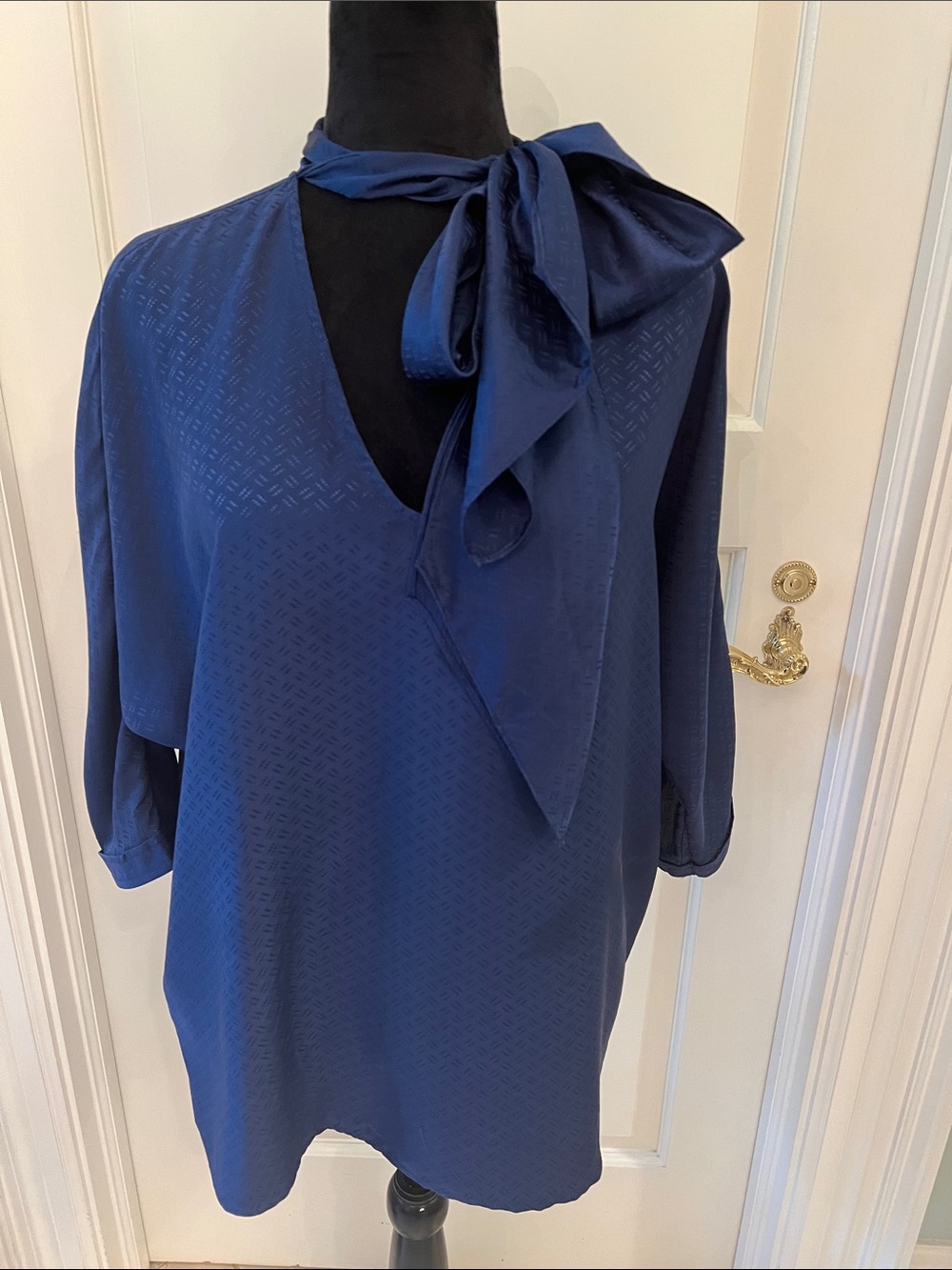 Trina Turk Navy Blue Tie-Neck Tunic
